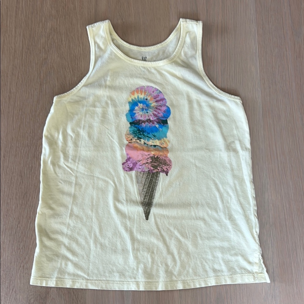 Gap kids size size 14 Graphic Ice Cream Tank Top in buttery yellow color